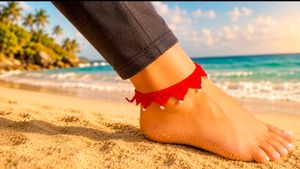 Red Crochet Anklet with Beads