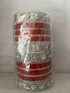 Red &amp; Silver chuda Bangles Set
