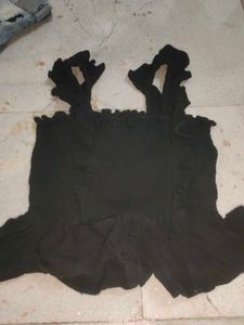 Black Smocked Ruffle Top