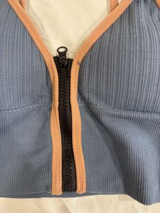 Blue Sports Bra with Front Zipper