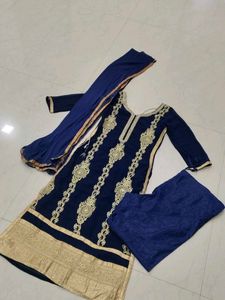 Elegant Navy Blue Embroidered Suit