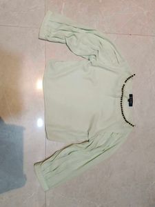 Light Green Embellished Round Neck Top