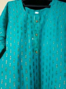 Teal Kurta and Gold Pants Set