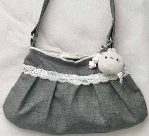 y2k Charming Grey Hobo Bag with Charm
