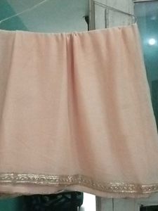 Elegant Peach Dupatta with Golden Border