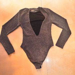 Shimmery Long Sleeve Backless Bodysuit