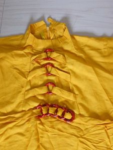 Yellow Kurta with Red Embroidery