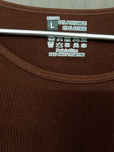 Brown Ribbed Long Sleeve Crop Top