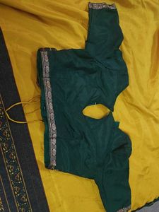 Crepe soft Yellow &amp; Green Saree with Blouse