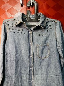 Stylish Denim Shirt with Star Embellishments