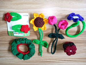 Handmade Crochet Flower Hair Accessories Set