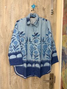 Blue Floral Print Button-Down Shirt
