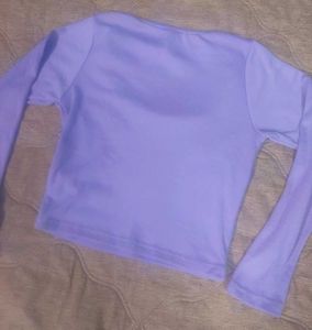 Purple Ribbed Square Neck Crop Top