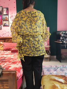 Flowy Yellow Floral Kaftan Top