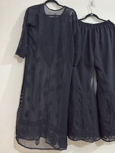 Elegant Chikankari Black Kurta Set