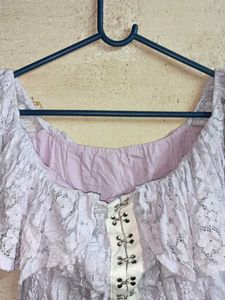 Lilac Lace Off-Shoulder Dress Layered