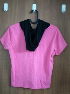 Pink Crop Hoodie Tshirt - L
