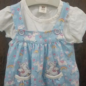dungree style frock from toffyhouse for baby girl. white and blue . wore only once. recently purchased.  size 1 to 3 months