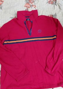 peter England Men's Red Long Sleeve Polo