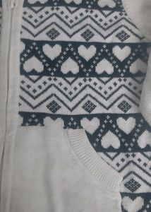 White/black Hooded Zipper Sweater For Girls