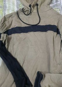 Distressed Hoodie with Stripe Detail