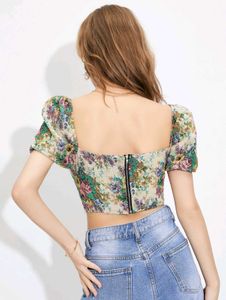 Floral Corset Style Puff Sleeve Top