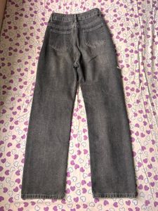 Grey Ripped Wide Leg Jeans