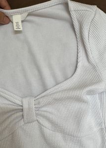 H&amp;M white Ribbed Long Sleeve Bodysuit
