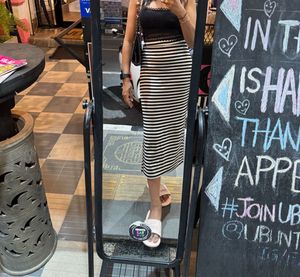 Black &amp; White Striped Midi Skirt