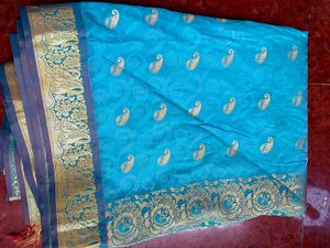 Turquoise Saree with Gold Weave