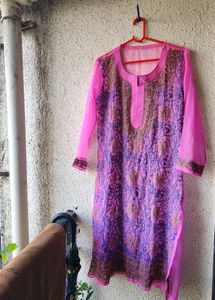 Pink Colour Chikankari Kurti