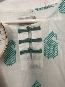Stylish White Kurta with Green Print
