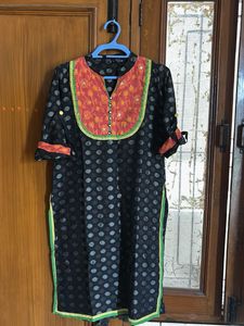 Stylish Black Kurta with Red Neckline