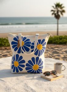 flower print hand painted tote bag