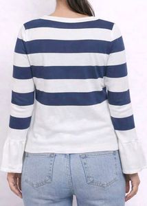 Blue and White Striped Bell Sleeve Top