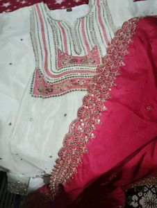 Elegant White Kurta Set with Pink Dupatta