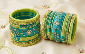 Stunning Silk & Kundan Bangles - Set of 24