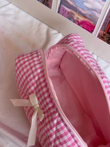 Cute Pink Gingham Cosmetic Bag