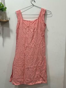 Cute Pink Textured Square Neck Dress