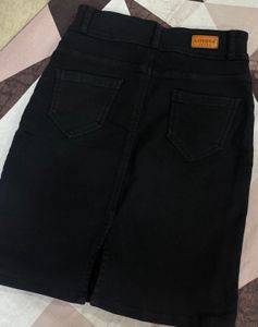 Classic Black Denim Skirt