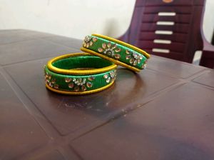 Green &amp; Yellow Silk Thread Bangles