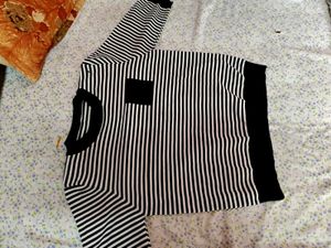 Striped Knit Sweater with Pocket