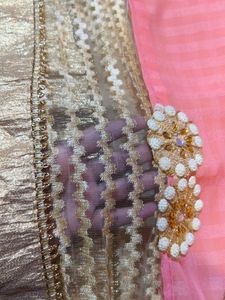 Party Wear Saree With Pink &amp; Golden Combination
