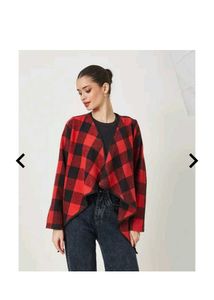 Shein Red &amp; Black Plaid open front long shrug