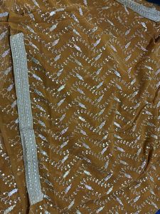 Brown Sequin Saree with attached blouse Piece