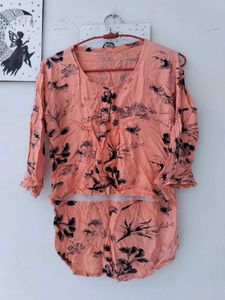 Trendy Peach High-Low Top with Cold-Shoulder Detai