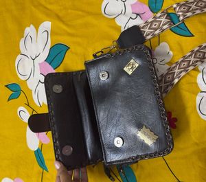 Stylish Black Crossbody Bag with Patches