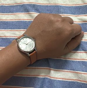 Classic Titan Watch with Brown Leather Strap