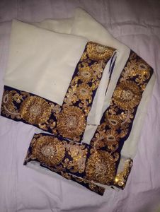 Elegant Cream Saree with Gold Embroidery