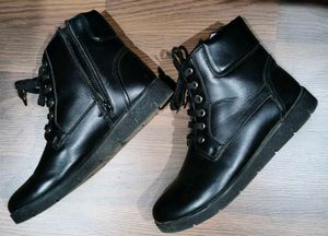 Black Lace-Up Heeled Ankle Boots